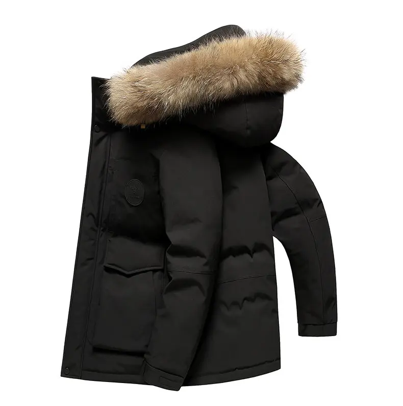 Mens Parka With Detachable Raccoon Fur Hood 90 Percent Duck Down Jacket For Men Heavy Duty Winter Coat Warm Workwear Parka