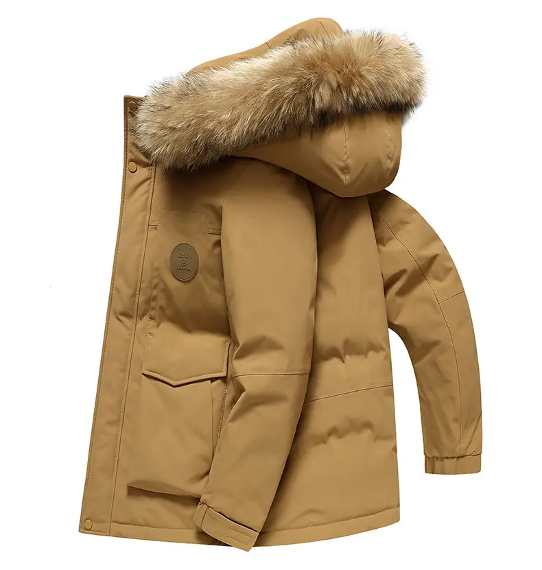 Mens Parka With Detachable Raccoon Fur Hood 90 Percent Duck Down Jacket For Men Heavy Duty Winter Coat Warm Workwear Parka