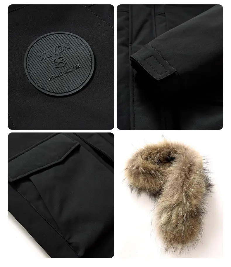 Mens Parka With Detachable Raccoon Fur Hood 90 Percent Duck Down Jacket For Men Heavy Duty Winter Coat Warm Workwear Parka
