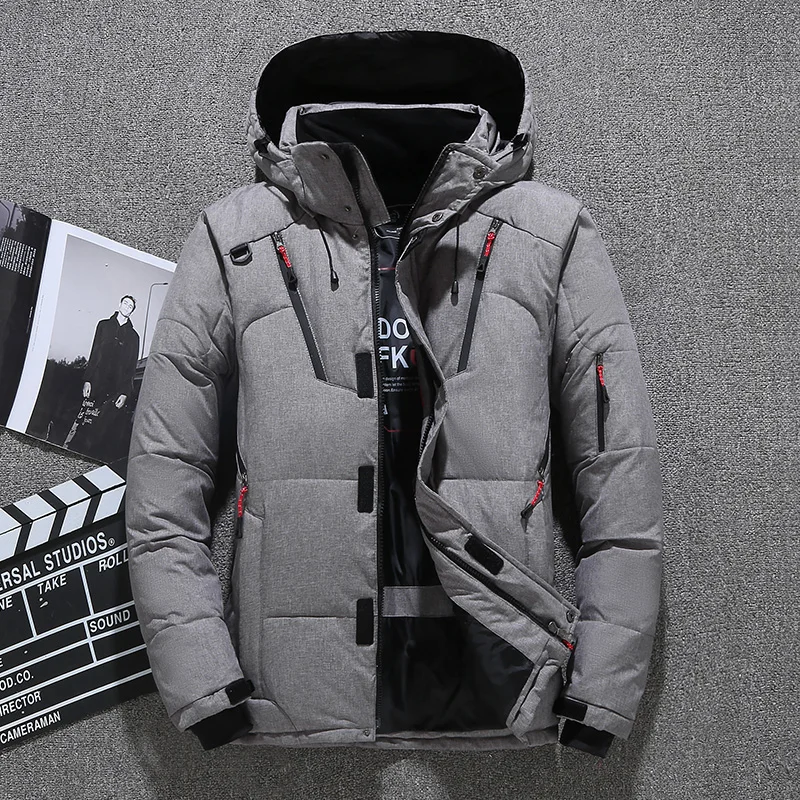 Men Down High Quality Thick Warm Winter Jacket Hooded Thicken Duck Down Parka Coat Casual Slim Overcoat With Many Pockets Mens