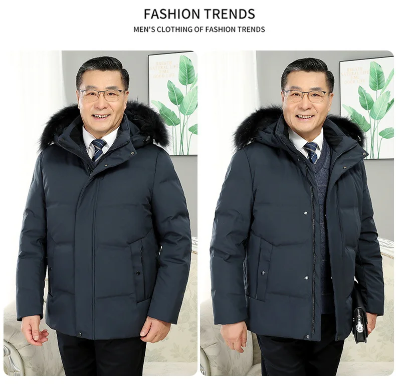 -30 Degree White Goose Down Jacket Parkas Men Windproof Fur Hooded Down Coats Fur Collar Hooded Thick Winter Jacket Padding