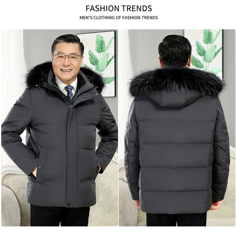 -30 Degree White Goose Down Jacket Parkas Men Windproof Fur Hooded Down Coats Fur Collar Hooded Thick Winter Jacket Padding