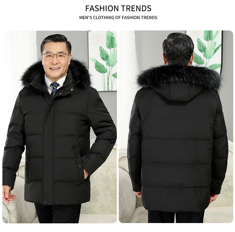 -30 Degree White Goose Down Jacket Parkas Men Windproof Fur Hooded Down Coats Fur Collar Hooded Thick Winter Jacket Padding