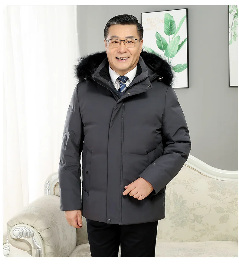 -30 Degree White Goose Down Jacket Parkas Men Windproof Fur Hooded Down Coats Fur Collar Hooded Thick Winter Jacket Padding