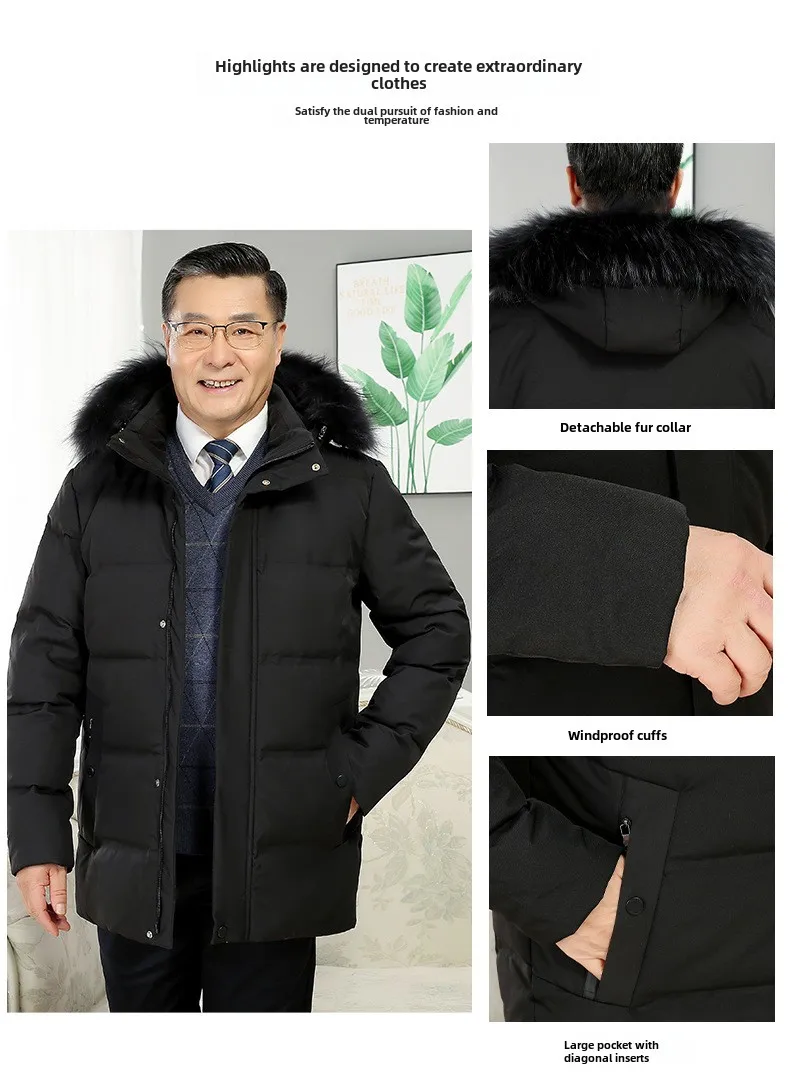-30 Degree White Goose Down Jacket Parkas Men Windproof Fur Hooded Down Coats Fur Collar Hooded Thick Winter Jacket Padding