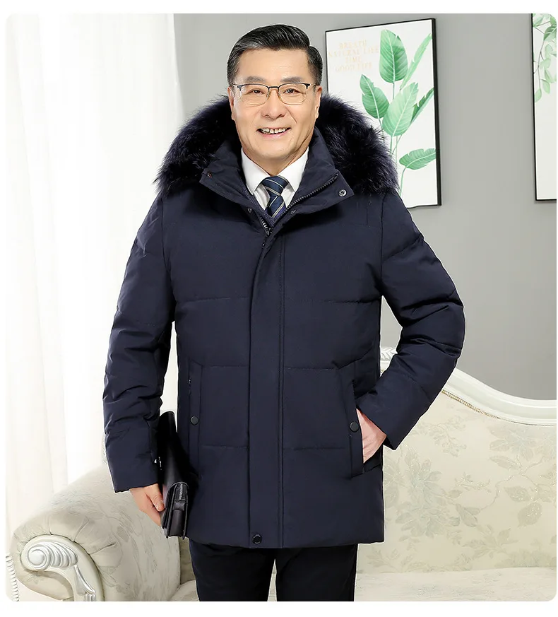 -30 Degree White Goose Down Jacket Parkas Men Windproof Fur Hooded Down Coats Fur Collar Hooded Thick Winter Jacket Padding