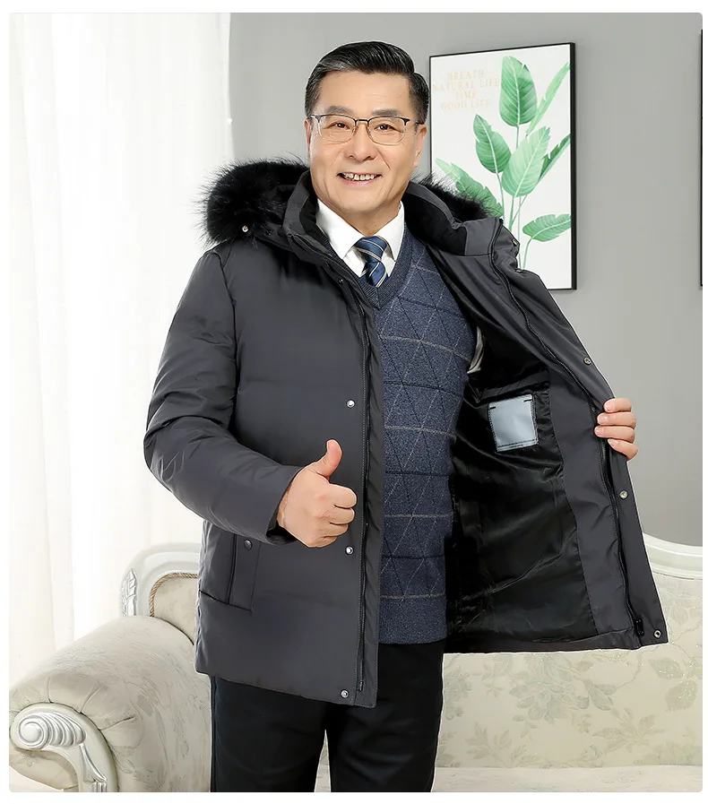 -30 Degree White Goose Down Jacket Parkas Men Windproof Fur Hooded Down Coats Fur Collar Hooded Thick Winter Jacket Padding