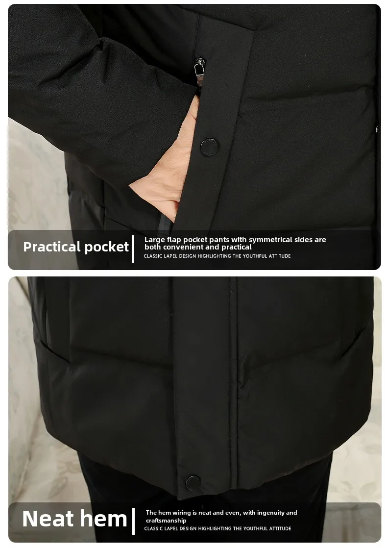 -30 Degree White Goose Down Jacket Parkas Men Windproof Fur Hooded Down Coats Fur Collar Hooded Thick Winter Jacket Padding
