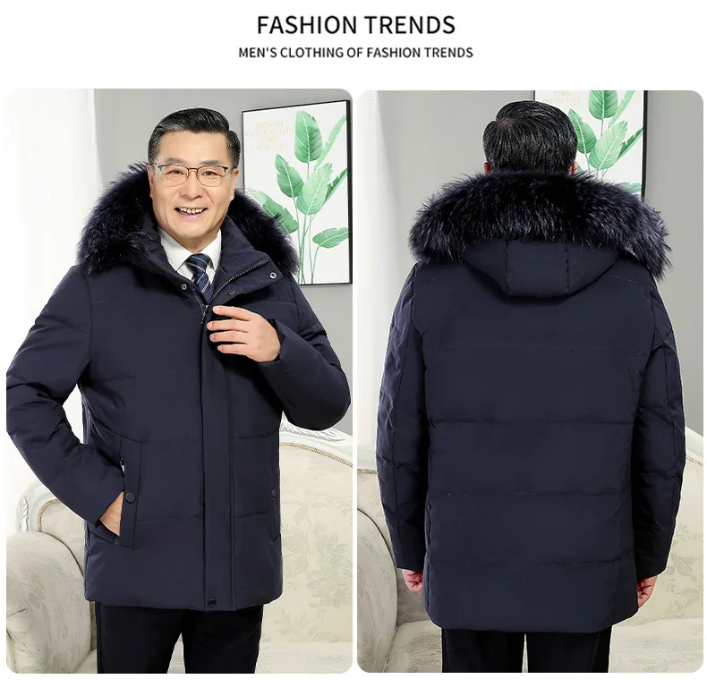 -30 Degree White Goose Down Jacket Parkas Men Windproof Fur Hooded Down Coats Fur Collar Hooded Thick Winter Jacket Padding