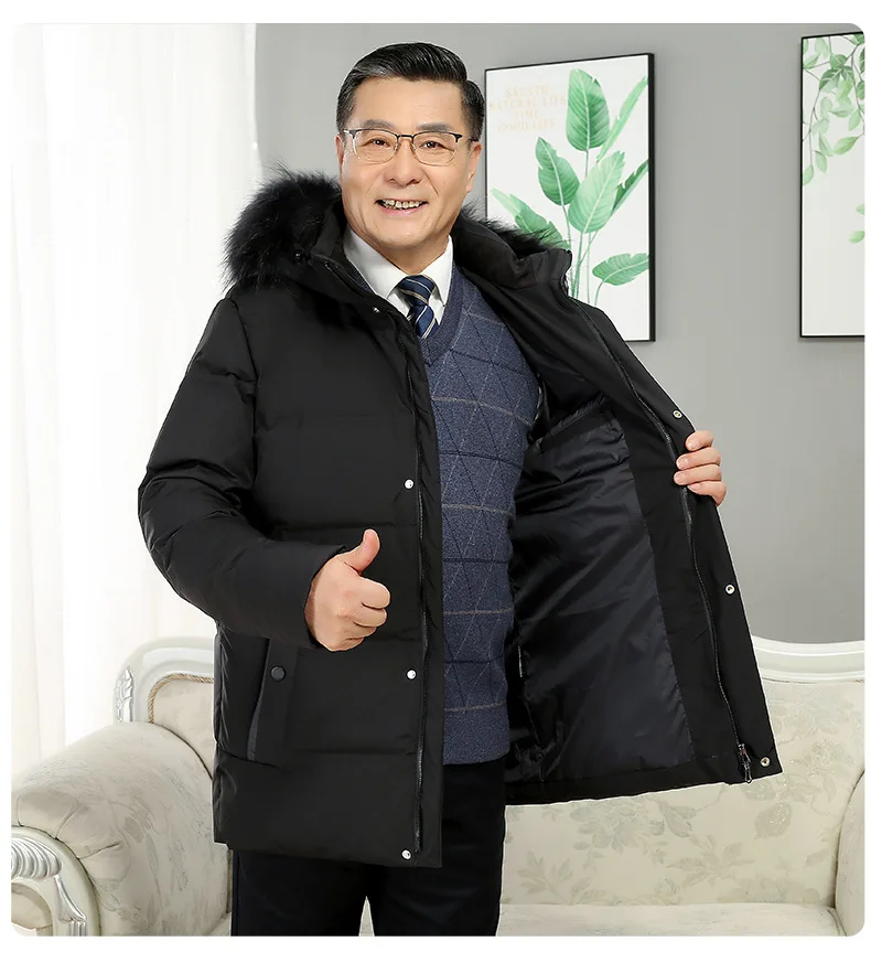 -30 Degree White Goose Down Jacket Parkas Men Windproof Fur Hooded Down Coats Fur Collar Hooded Thick Winter Jacket Padding