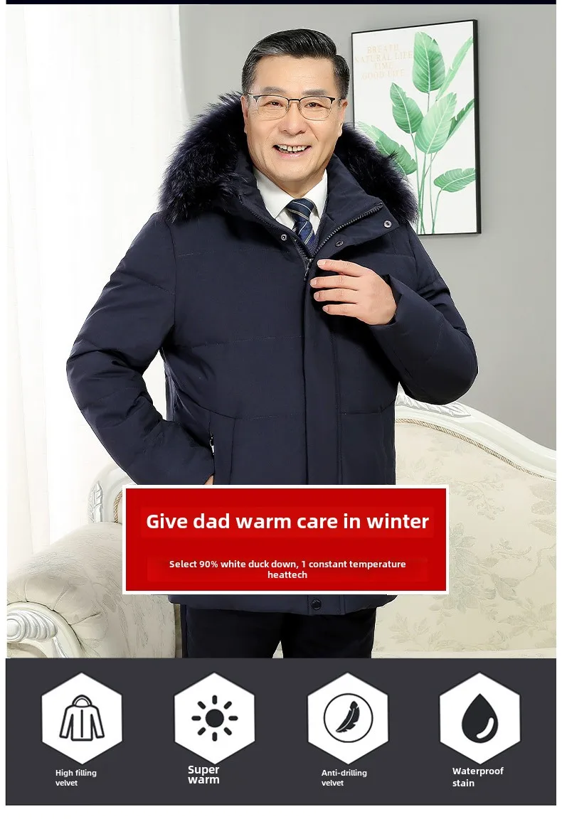 -30 Degree White Goose Down Jacket Parkas Men Windproof Fur Hooded Down Coats Fur Collar Hooded Thick Winter Jacket Padding