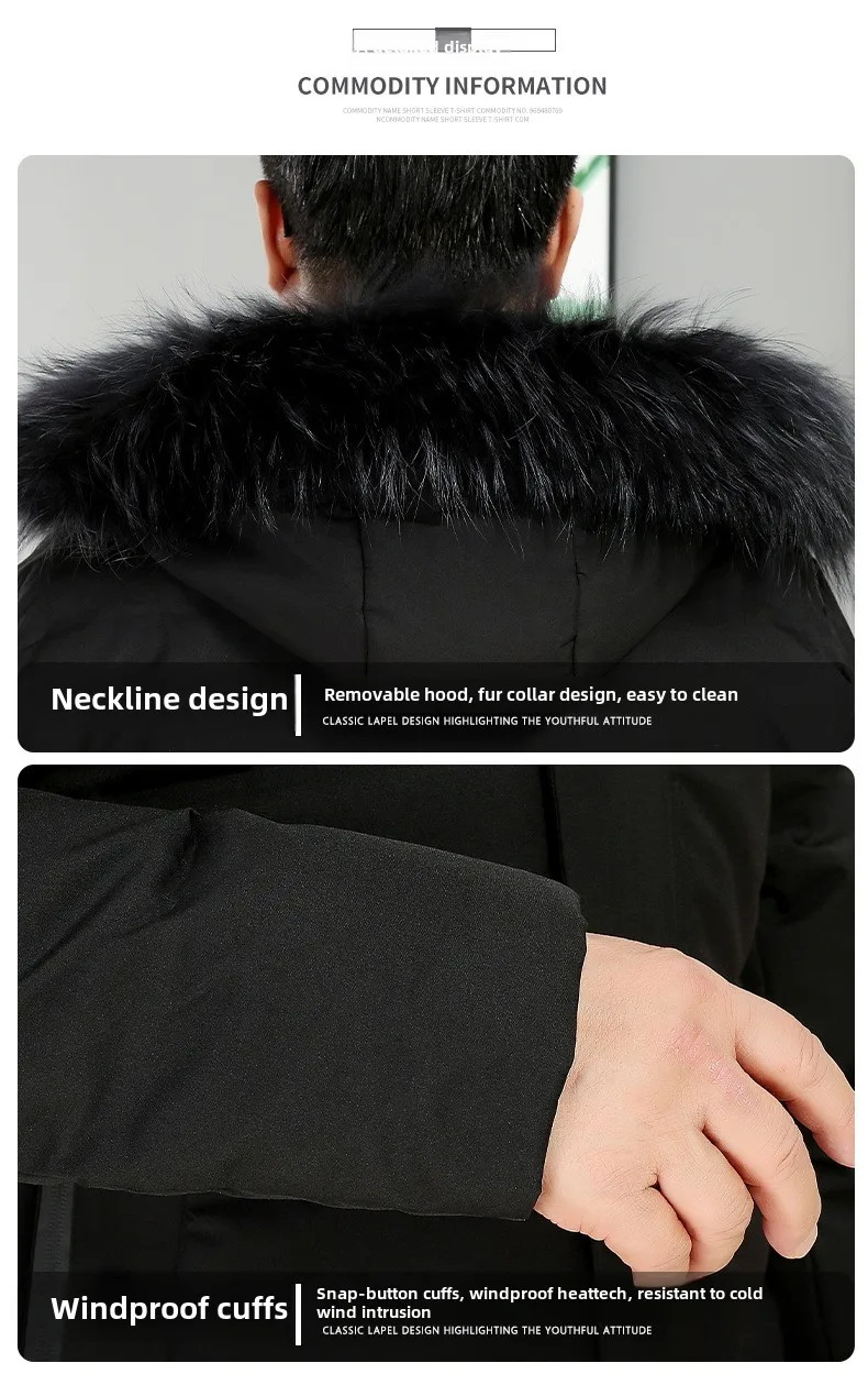 -30 Degree White Goose Down Jacket Parkas Men Windproof Fur Hooded Down Coats Fur Collar Hooded Thick Winter Jacket Padding