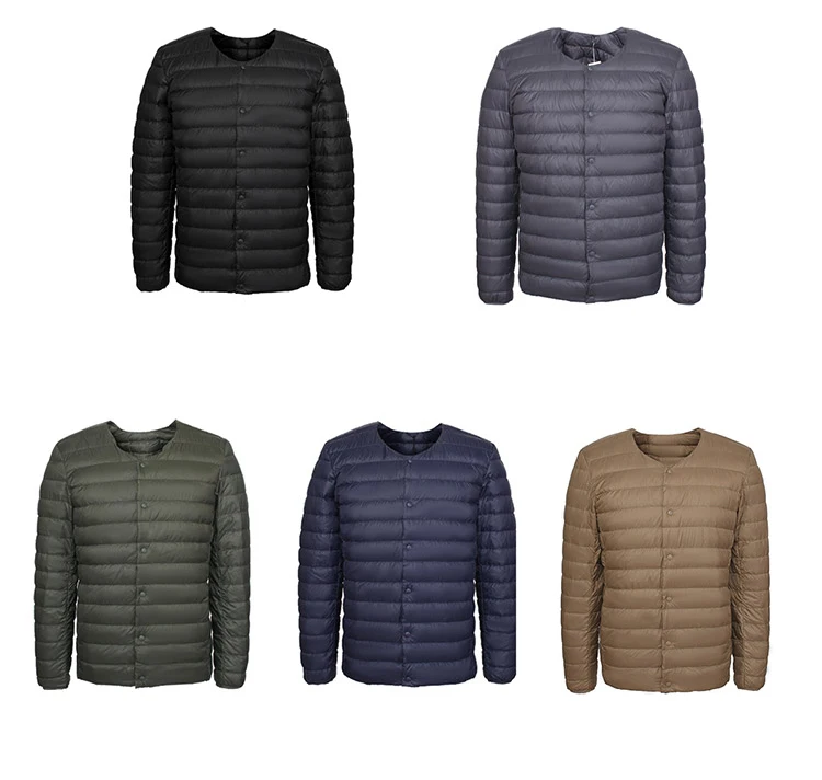 Men's Down Jacket Ultra Light 90% White Duck Down Jacket Men Warm Liner Windproof Round Neck Lightweight Button Mid-layer Jacket