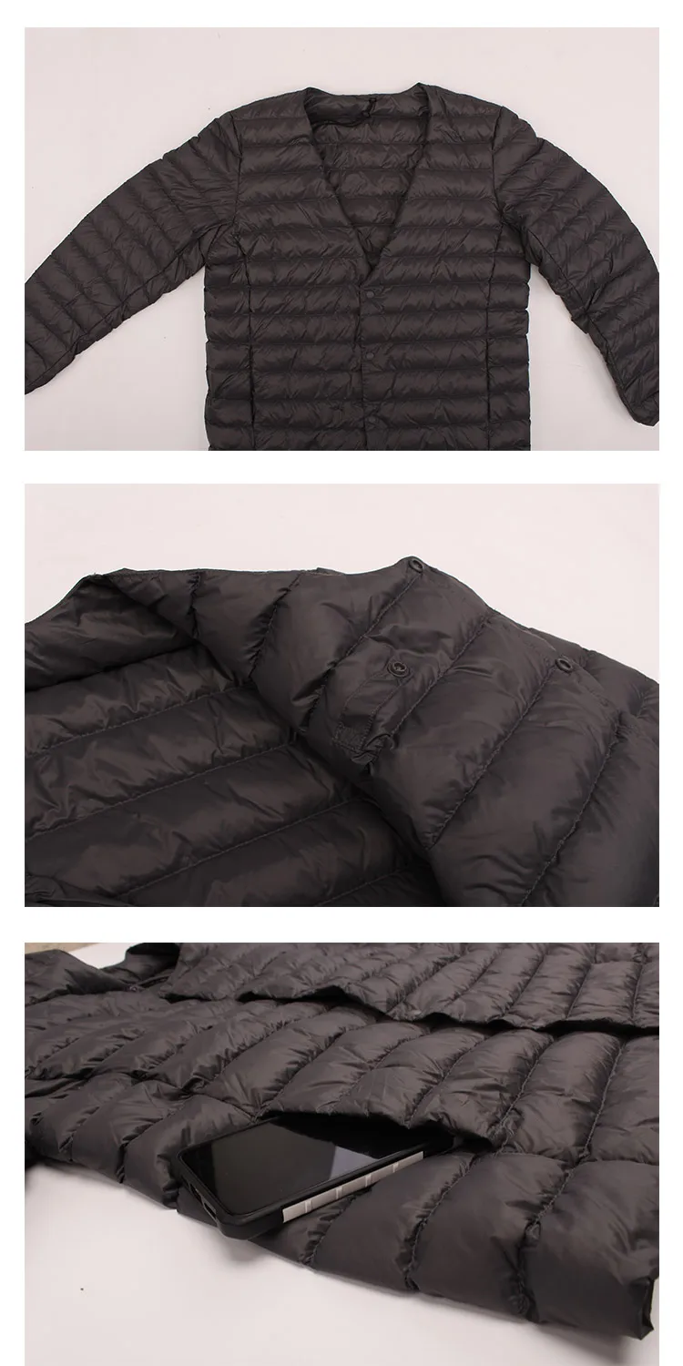 Men's Down Jacket Ultra Light 90% White Duck Down Jacket Men Warm Liner Windproof Round Neck Lightweight Button Mid-layer Jacket