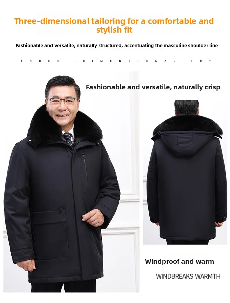 Canada Fashion Winter Jacket for Men Down Coat Parka Men's White Goose Down Jacket Long Padding Detachable Down Inner Liner H819