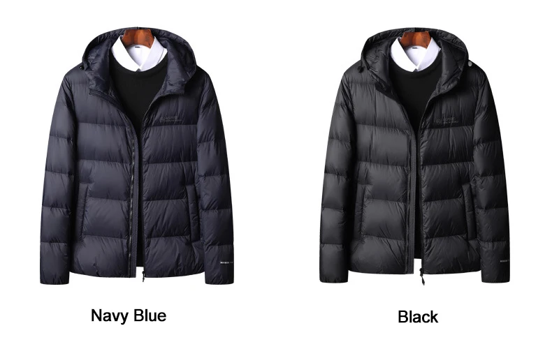 Schinteon High Quality Men's 90% White Duck Down Jacket Autumn Winter Casual Outwear with Hood Coat Plus Size Male Clothing
