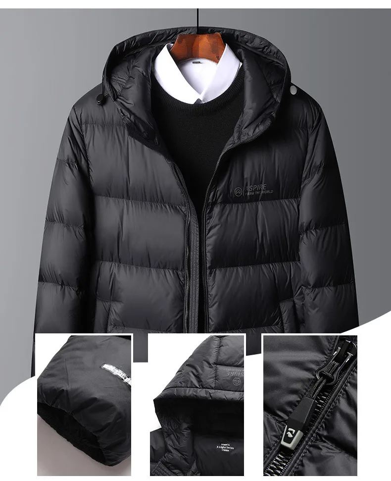 Schinteon High Quality Men's 90% White Duck Down Jacket Autumn Winter Casual Outwear with Hood Coat Plus Size Male Clothing