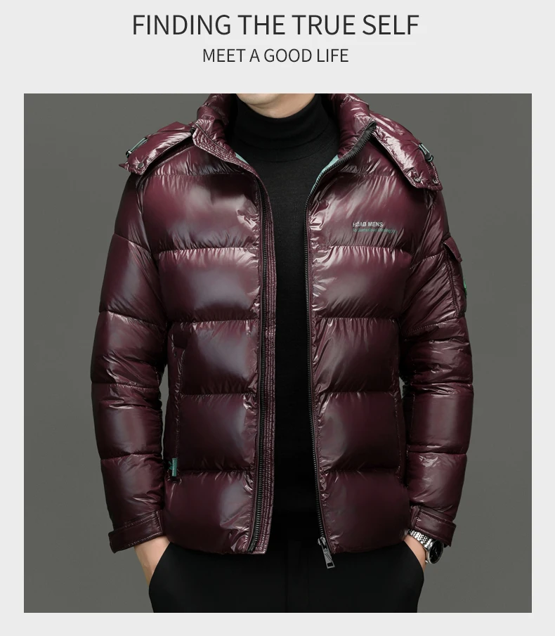Winter Men Down Jacket Fashion Glossy Waterproof Short Down Jacket High Quality Male Lightweight Snowski White Duck Down Parka
