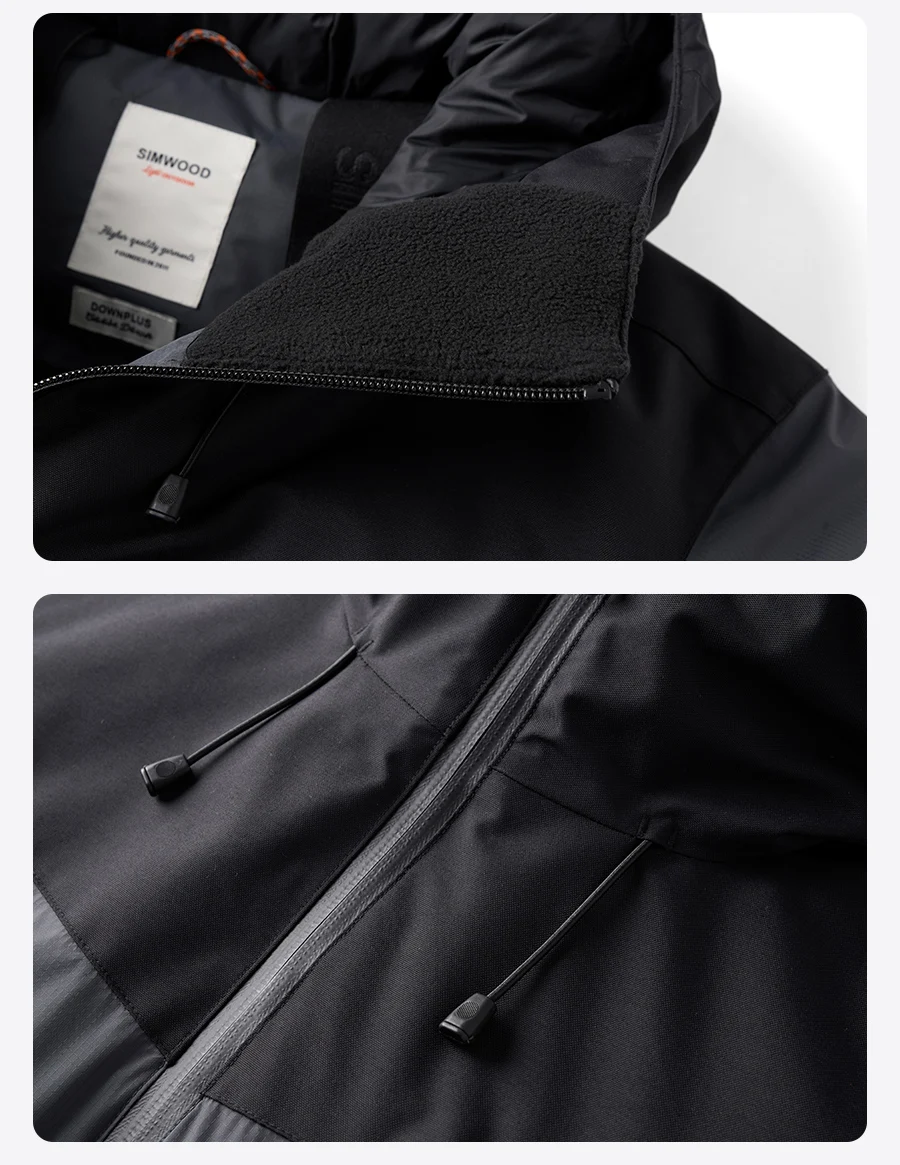 SIMWOOD 2026 Winter New 90% White Goose Down Coats Men Warm Hooded Water Repellent High Quality Jackets