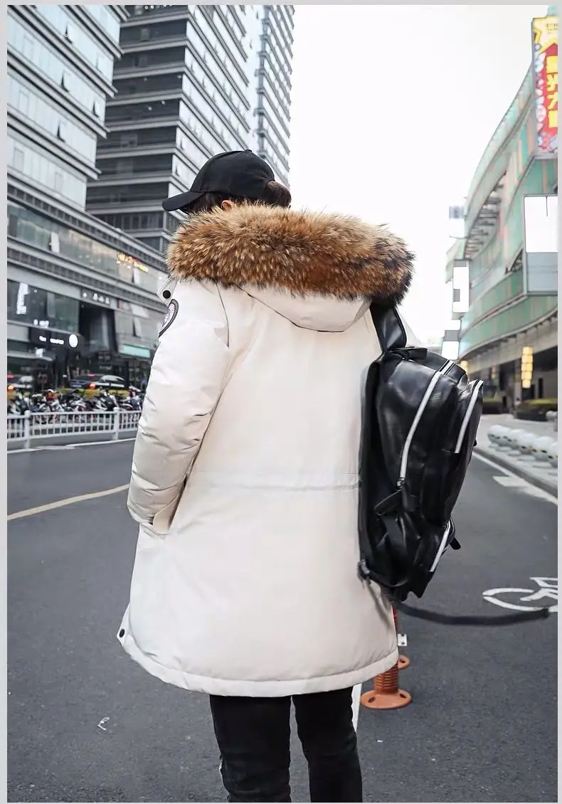 Men's Winter Jacket Fur Hood Thick White Duck Down Coats Men Mid-Length Outdoor Puffer Jackets Jaqueta Masculina Inverno JK-045