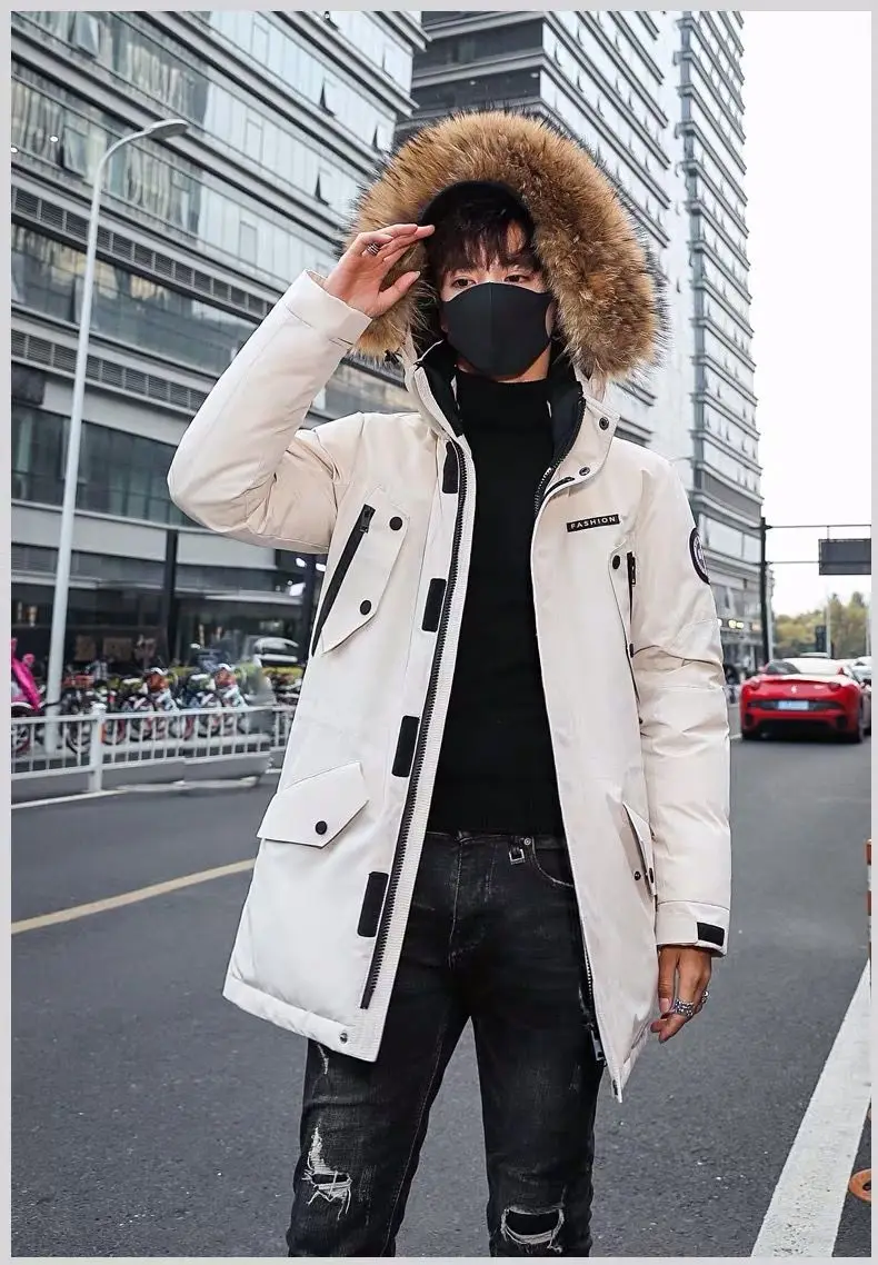 Men's Winter Jacket Fur Hood Thick White Duck Down Coats Men Mid-Length Outdoor Puffer Jackets Jaqueta Masculina Inverno JK-045