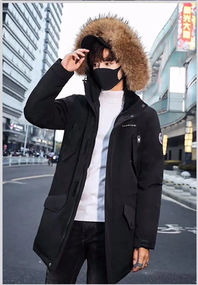 Men's Winter Jacket Fur Hood Thick White Duck Down Coats Men Mid-Length Outdoor Puffer Jackets Jaqueta Masculina Inverno JK-045