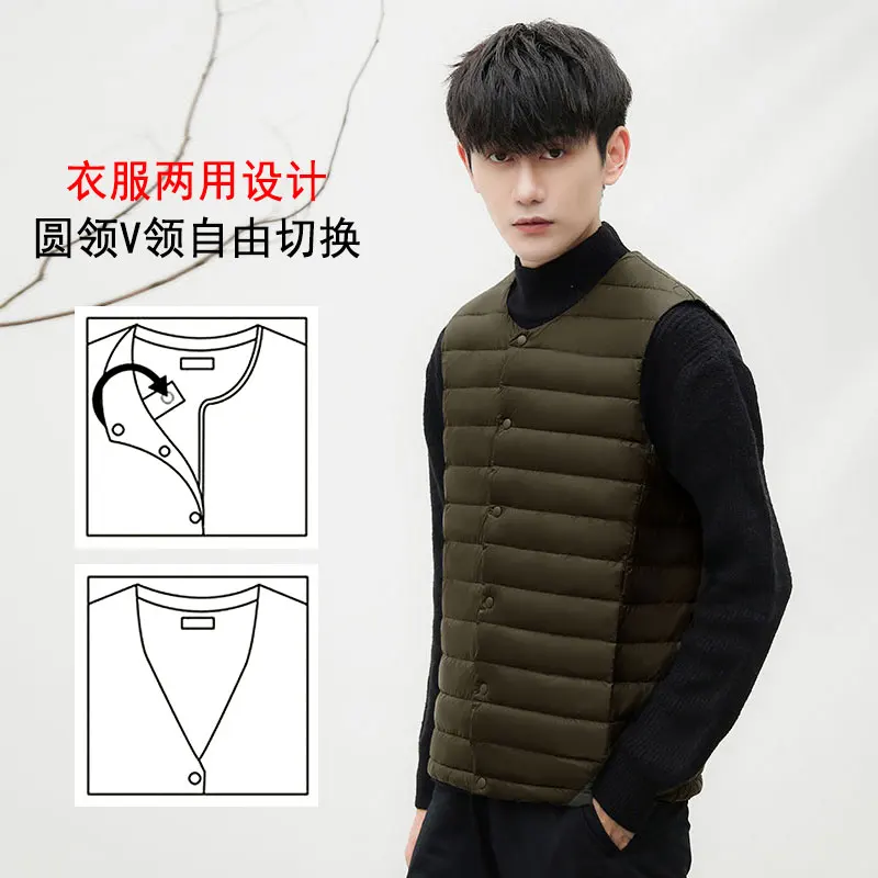 NewBang Men Down Vest Ultra Light Down Vest Portable V-neck Sleeveless Coat Man Winter Without Collar Warm Liner
