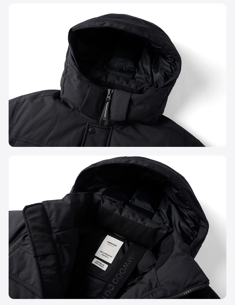 SIMWOOD 2026 Spring Winter New 90% White Goose Down Coats Men Warm Hooded Outdoor Water-repellent Quality Jackets