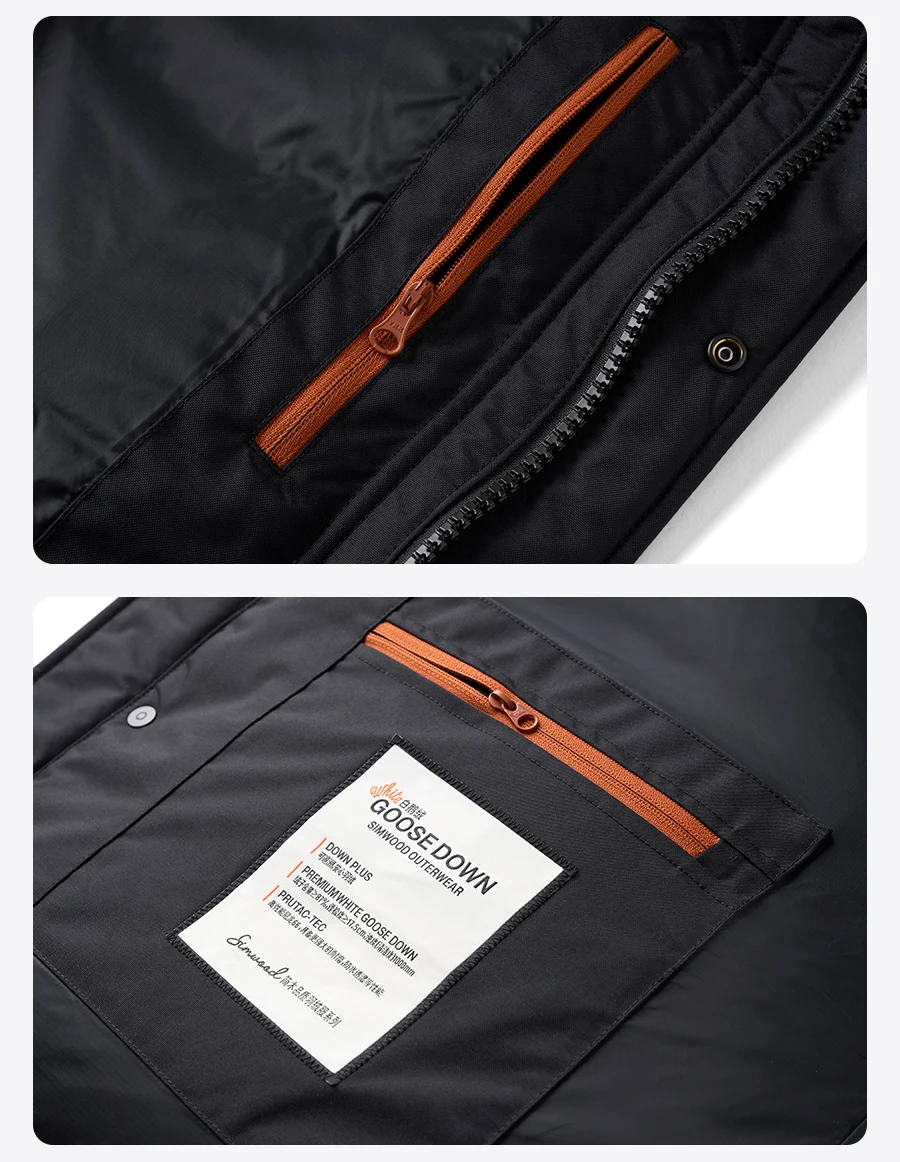 SIMWOOD 2026 Spring Winter New 90% White Goose Down Coats Men Warm Hooded Outdoor Water-repellent Quality Jackets