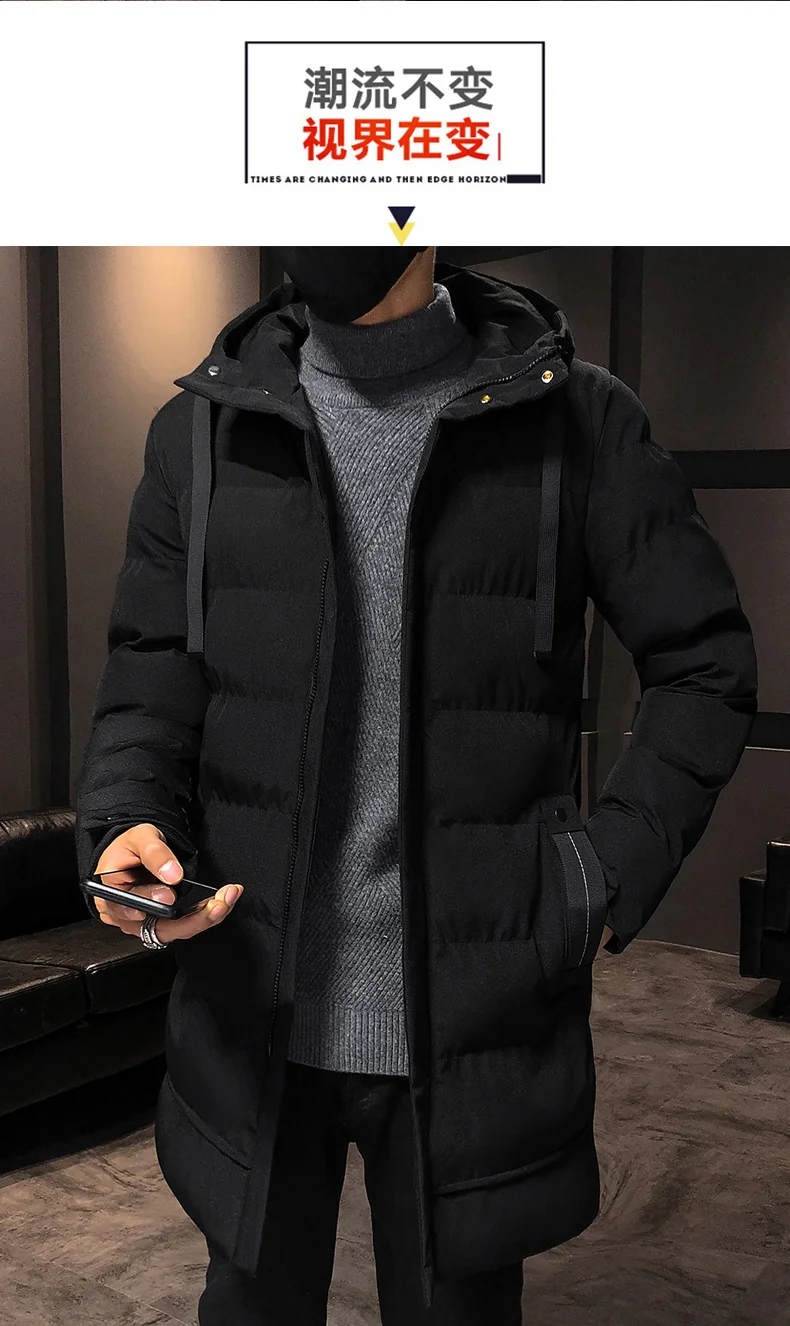 Male Winter Warm Long Outwear Hooded Thicken Mid-length Hooded For Men Warm Coat New Winter Puffer Jacket Fashion Parka Overcoat