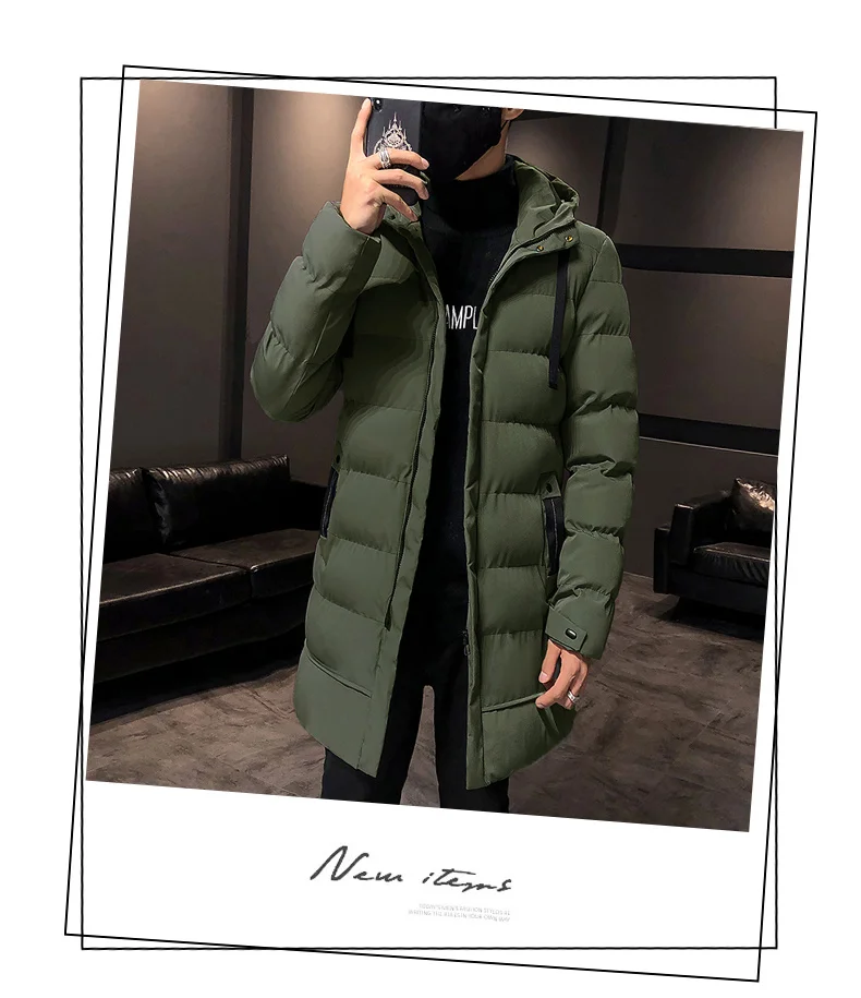 Male Winter Warm Long Outwear Hooded Thicken Mid-length Hooded For Men Warm Coat New Winter Puffer Jacket Fashion Parka Overcoat
