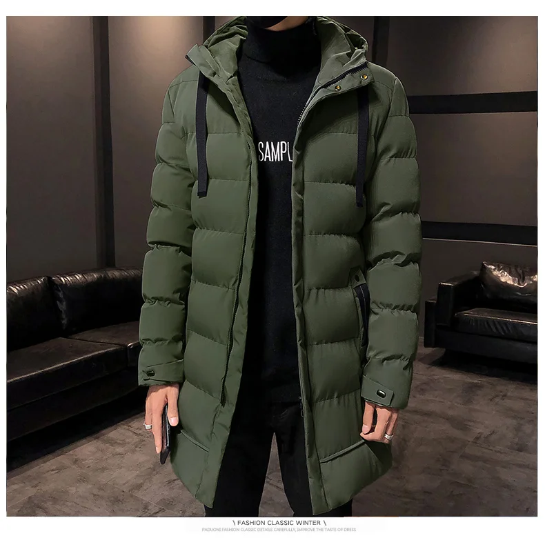 Male Winter Warm Long Outwear Hooded Thicken Mid-length Hooded For Men Warm Coat New Winter Puffer Jacket Fashion Parka Overcoat