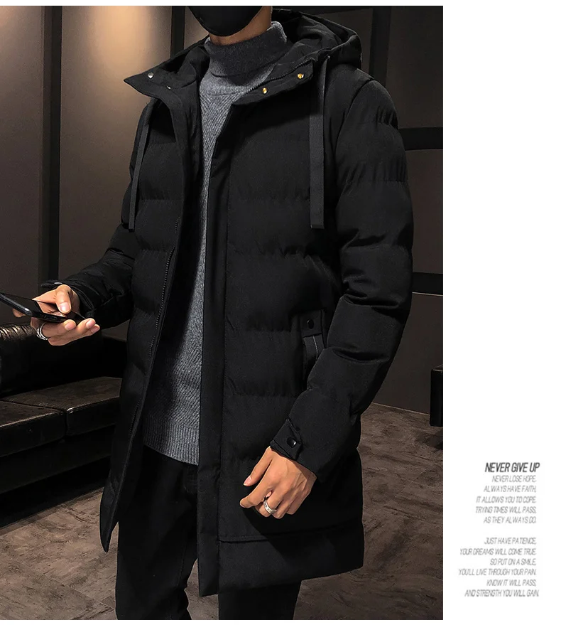 Male Winter Warm Long Outwear Hooded Thicken Mid-length Hooded For Men Warm Coat New Winter Puffer Jacket Fashion Parka Overcoat