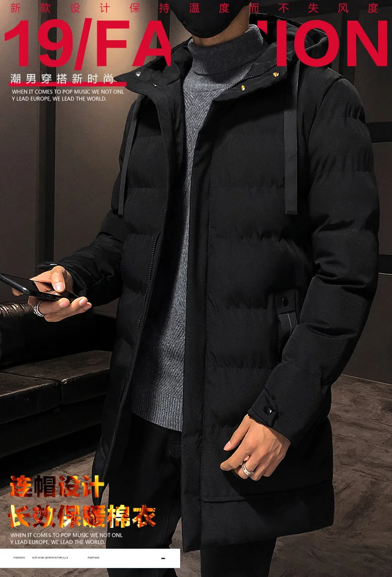 Male Winter Warm Long Outwear Hooded Thicken Mid-length Hooded For Men Warm Coat New Winter Puffer Jacket Fashion Parka Overcoat
