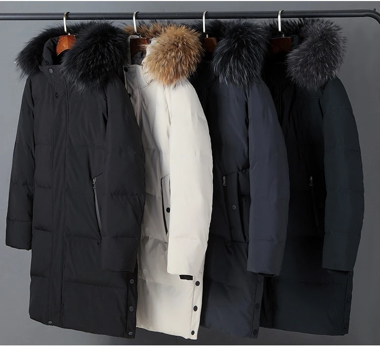 Canada Fashion Winter Jacket Men Down Coat Parka Men's White Goose Down Jackets Fur Collar Hooded Warm Thick Long Padding HWY287