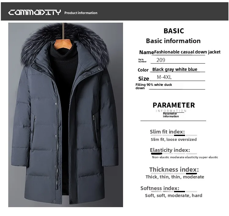 Canada Fashion Winter Jacket Men Down Coat Parka Men's White Goose Down Jackets Fur Collar Hooded Warm Thick Long Padding HWY287