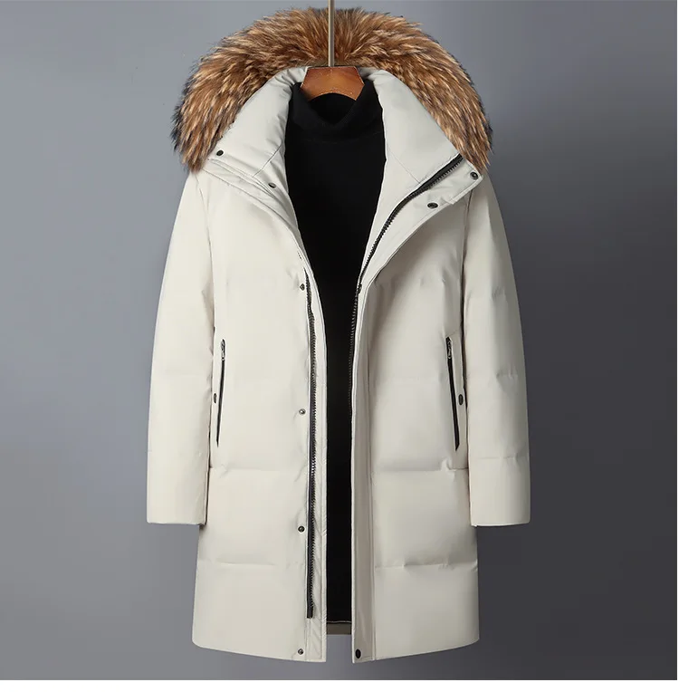 Canada Fashion Winter Jacket Men Down Coat Parka Men's White Goose Down Jackets Fur Collar Hooded Warm Thick Long Padding HWY287