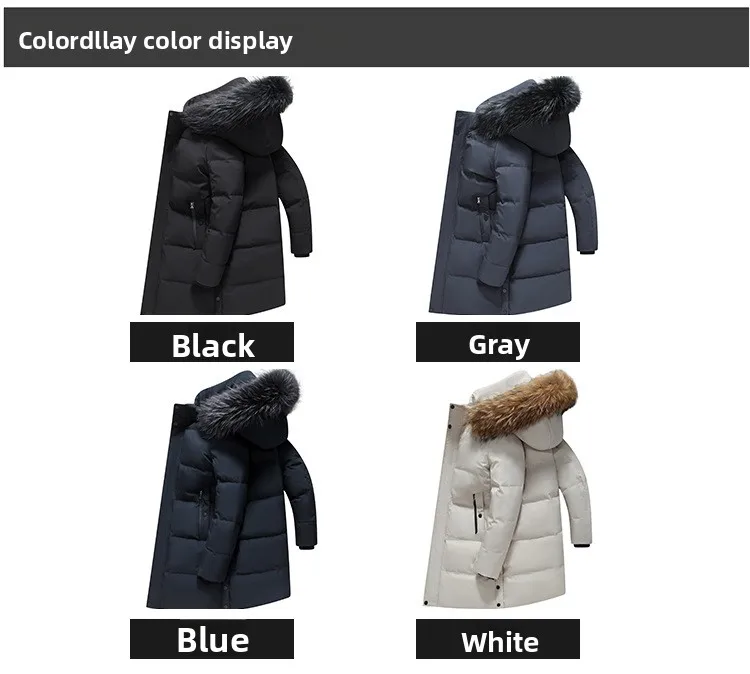 Canada Fashion Winter Jacket Men Down Coat Parka Men's White Goose Down Jackets Fur Collar Hooded Warm Thick Long Padding HWY287