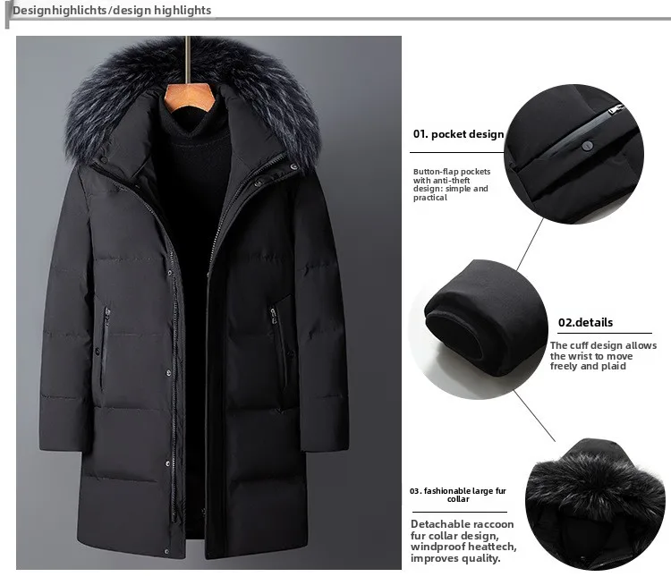 Canada Fashion Winter Jacket Men Down Coat Parka Men's White Goose Down Jackets Fur Collar Hooded Warm Thick Long Padding HWY287