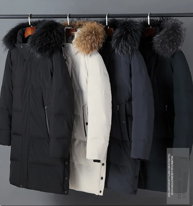 Canada Fashion Winter Jacket Men Down Coat Parka Men's White Goose Down Jackets Fur Collar Hooded Warm Thick Long Padding HWY287