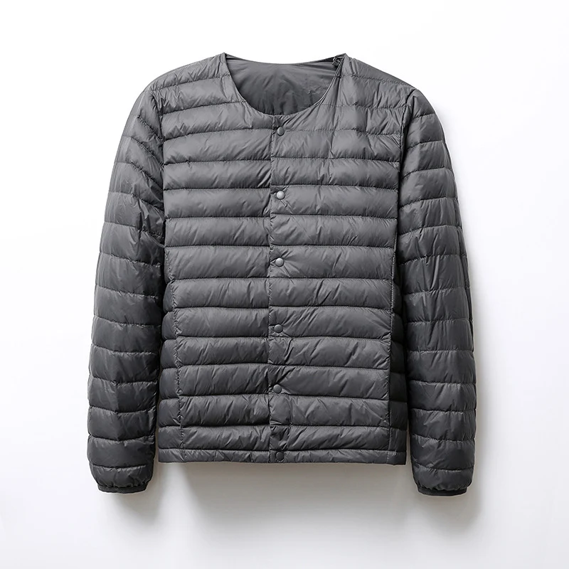 Schinteon Men White Duck Down Jacket UltraLight Thin Coat V-Neck Casual Short Outwear Autumn Winter Liner Clothing 2026 New