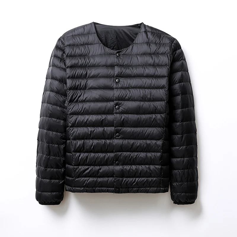 Schinteon Men White Duck Down Jacket UltraLight Thin Coat V-Neck Casual Short Outwear Autumn Winter Liner Clothing 2026 New