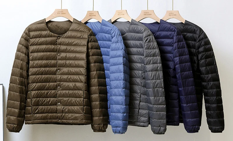 Schinteon Men White Duck Down Jacket UltraLight Thin Coat V-Neck Casual Short Outwear Autumn Winter Liner Clothing 2026 New