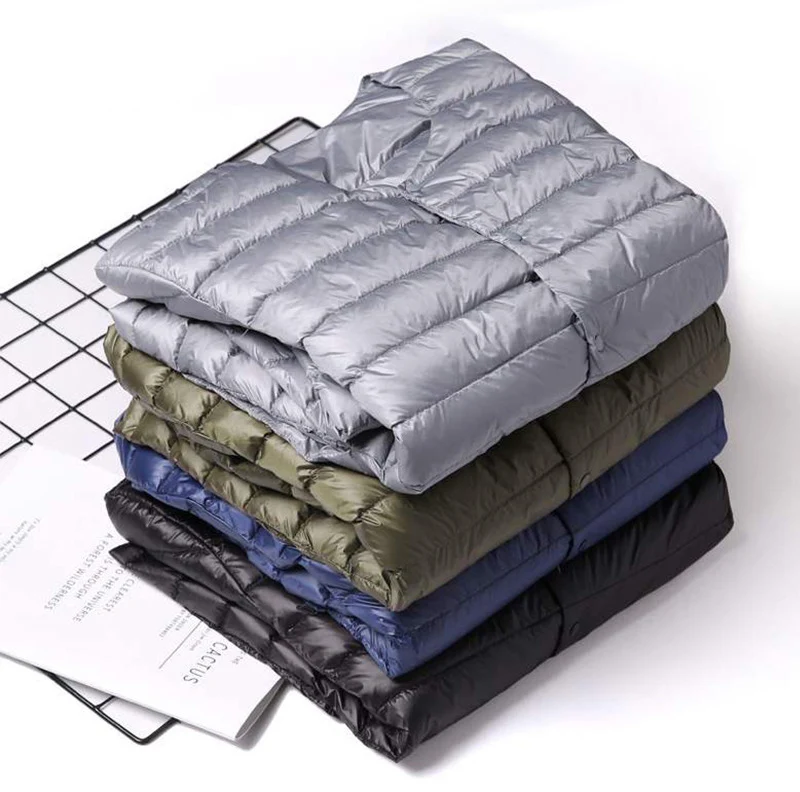 Schinteon Men White Duck Down Jacket UltraLight Thin Coat V-Neck Casual Short Outwear Autumn Winter Liner Clothing 2026 New