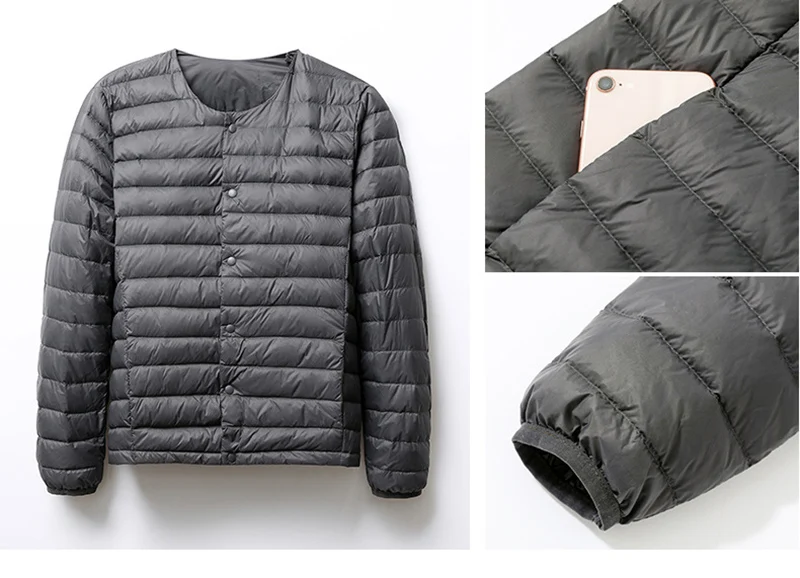 Schinteon Men White Duck Down Jacket UltraLight Thin Coat V-Neck Casual Short Outwear Autumn Winter Liner Clothing 2026 New