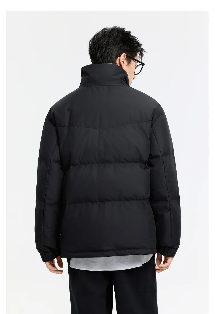 Metersbonwe Men's Winter Puffer Jacket Short Thickened down Coat Stand Collar Outdoor Elastic Cuffs Duck down Filling Trendy