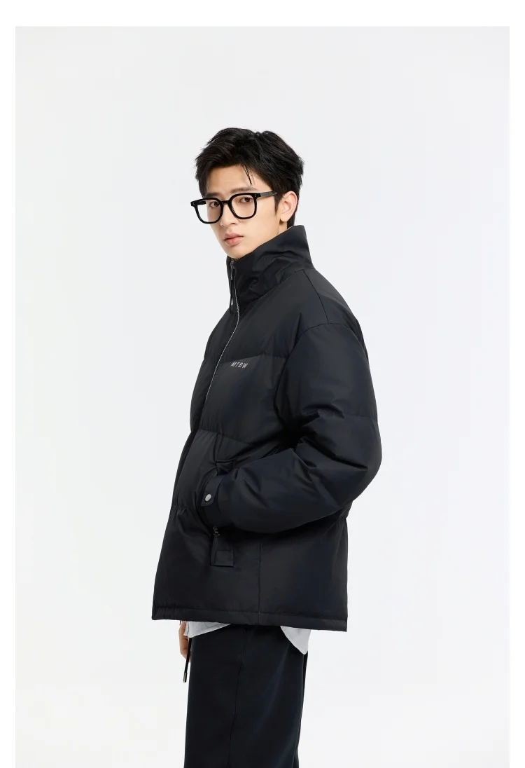 Metersbonwe Men's Winter Puffer Jacket Short Thickened down Coat Stand Collar Outdoor Elastic Cuffs Duck down Filling Trendy