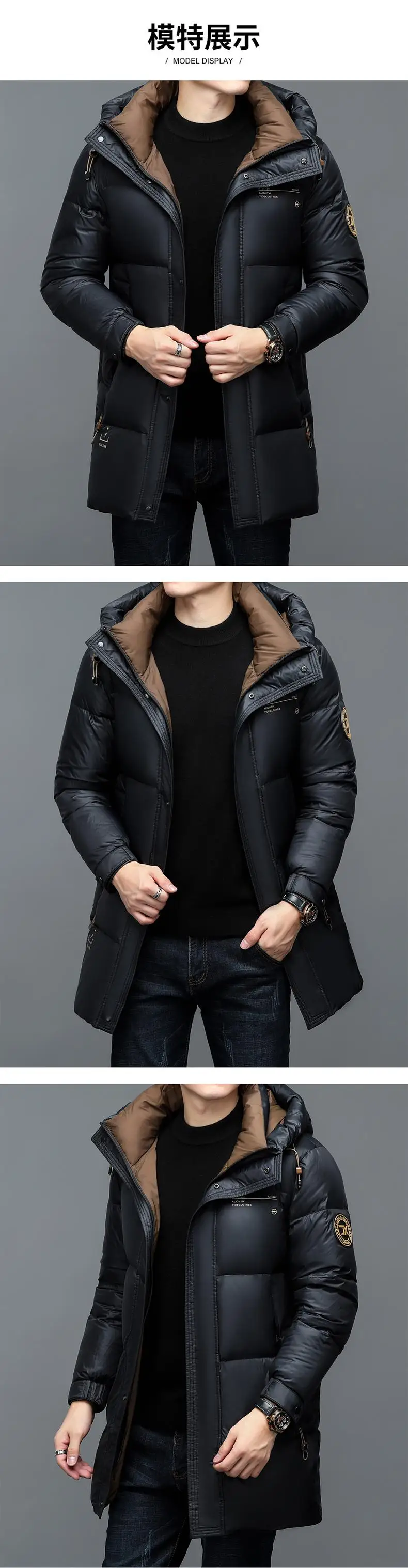 -30° New Fashion Men 90% White Hooded Duck Down Jackets Men's Thick Warm Waterproof Parka Overcoat Down Coat