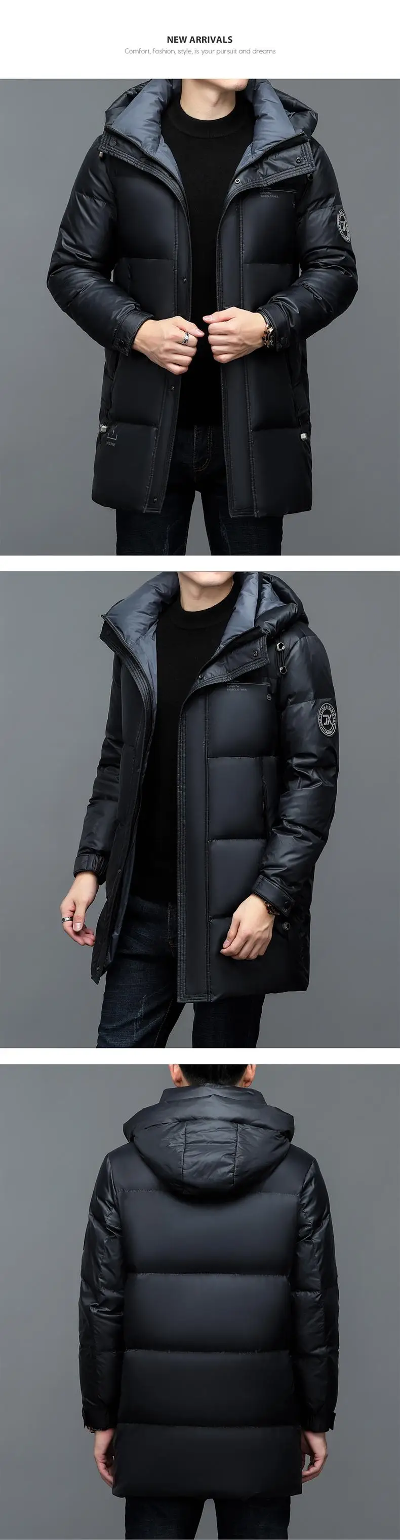 -30° New Fashion Men 90% White Hooded Duck Down Jackets Men's Thick Warm Waterproof Parka Overcoat Down Coat
