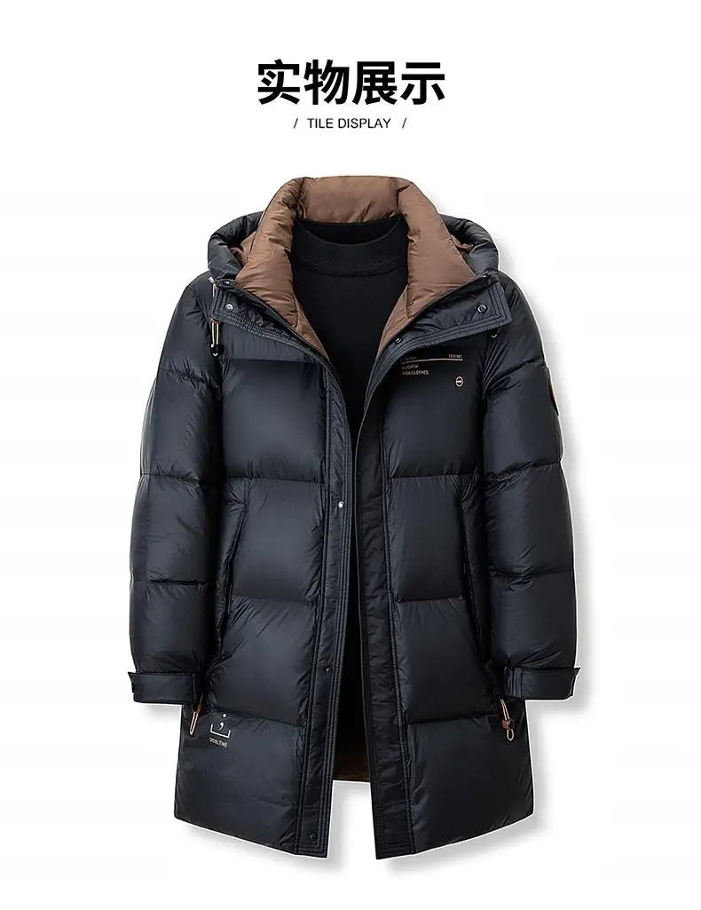 -30° New Fashion Men 90% White Hooded Duck Down Jackets Men's Thick Warm Waterproof Parka Overcoat Down Coat